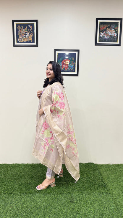 Pure Tissue Kurta Pant Dupatta Set with Intricate Handwork – Sizes L to XXL