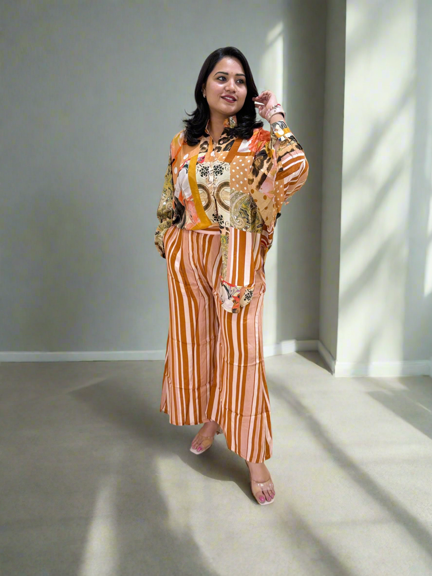 Viscose Crepe Digitally Printed Top with Matte Satin Digitally Printed Bottom – Women’s Fusion Wear Set (L to 2XL)