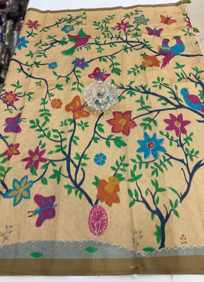 Assam silk saree for women with aari embroidery and paithani motifs, festive wear saree with blouse