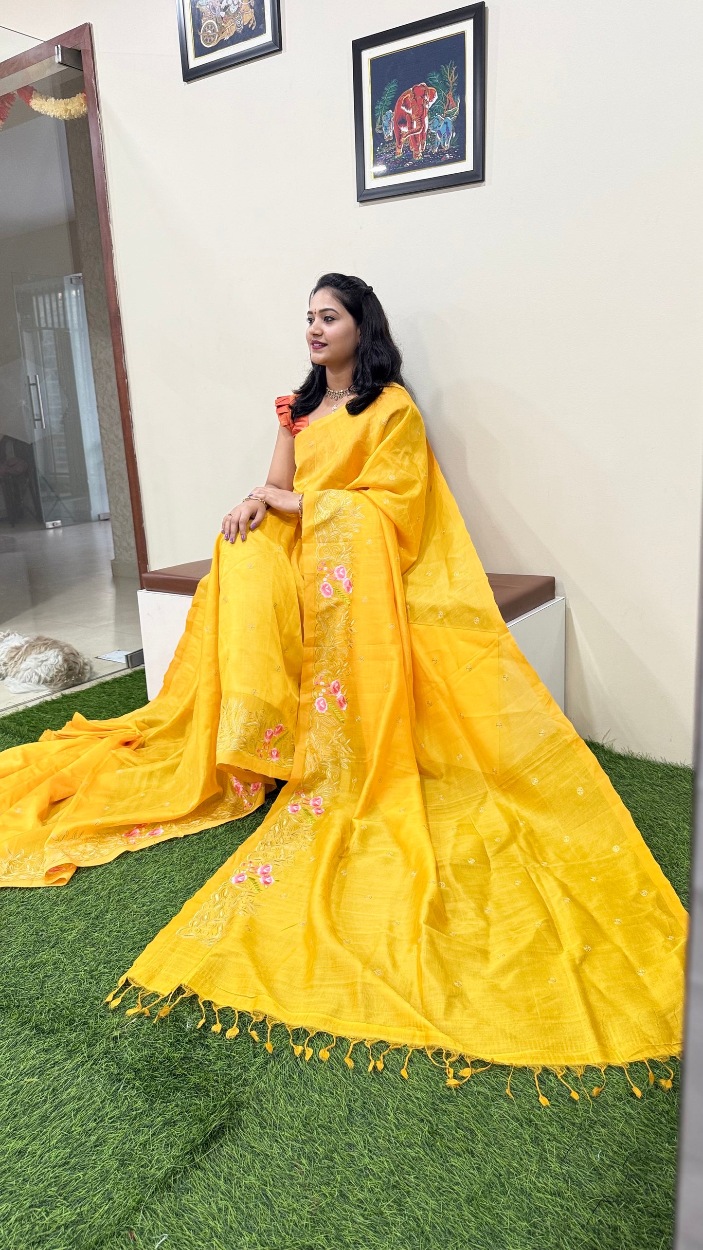 Plain Mangalgiri Pure Pattu Handloom Silk Saree with Embroidery Border