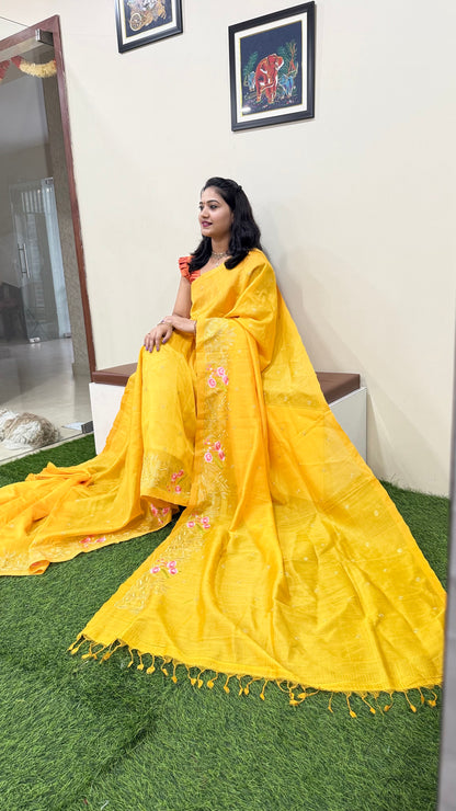 Plain Mangalgiri Pure Pattu Handloom Silk Saree with Embroidery Border