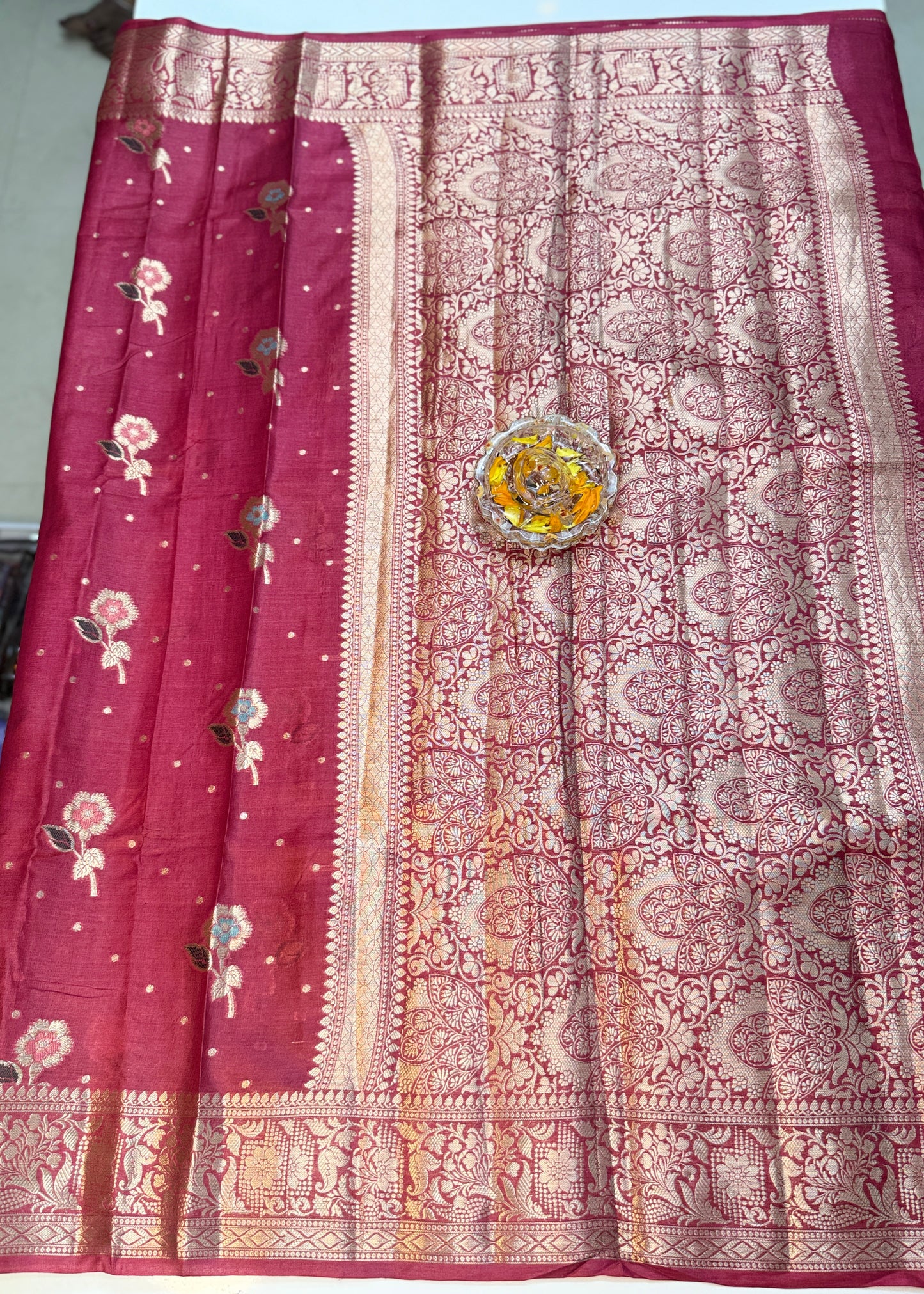 Pure Tussar Silk Jamdani Saree with Multicolor Zari Buta and Rich Pallu – Silk Mark Certified