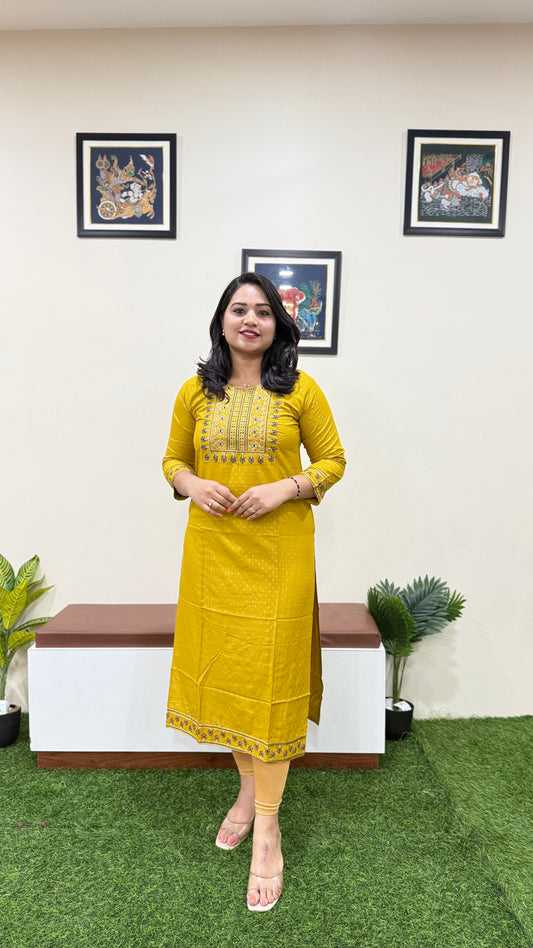 Solid Rayon Kurti Collection for Women with Zari and Thread Embroidery – M to 4XL