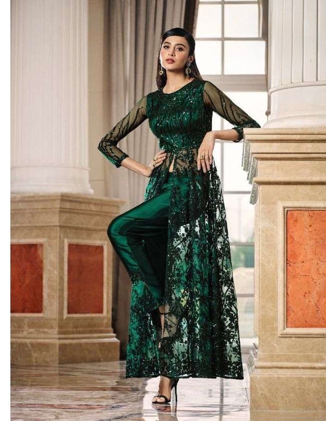 Embroidered Net Suit Set with Satin Bottom and Net Dupatta – Elegant 3-Piece Ethnic Wear for Women