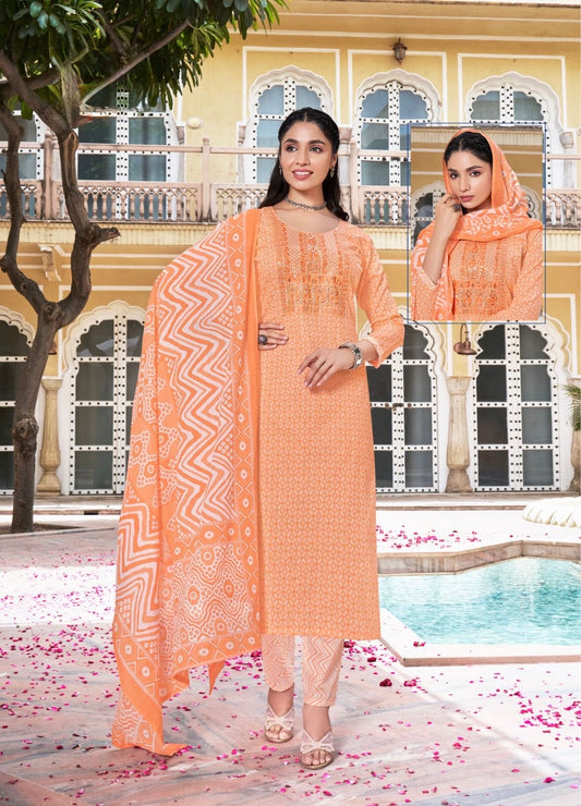 Cambric Cotton Embroidered Kurta Set with Pant and Malmal Dupatta for Women (L to 3XL)