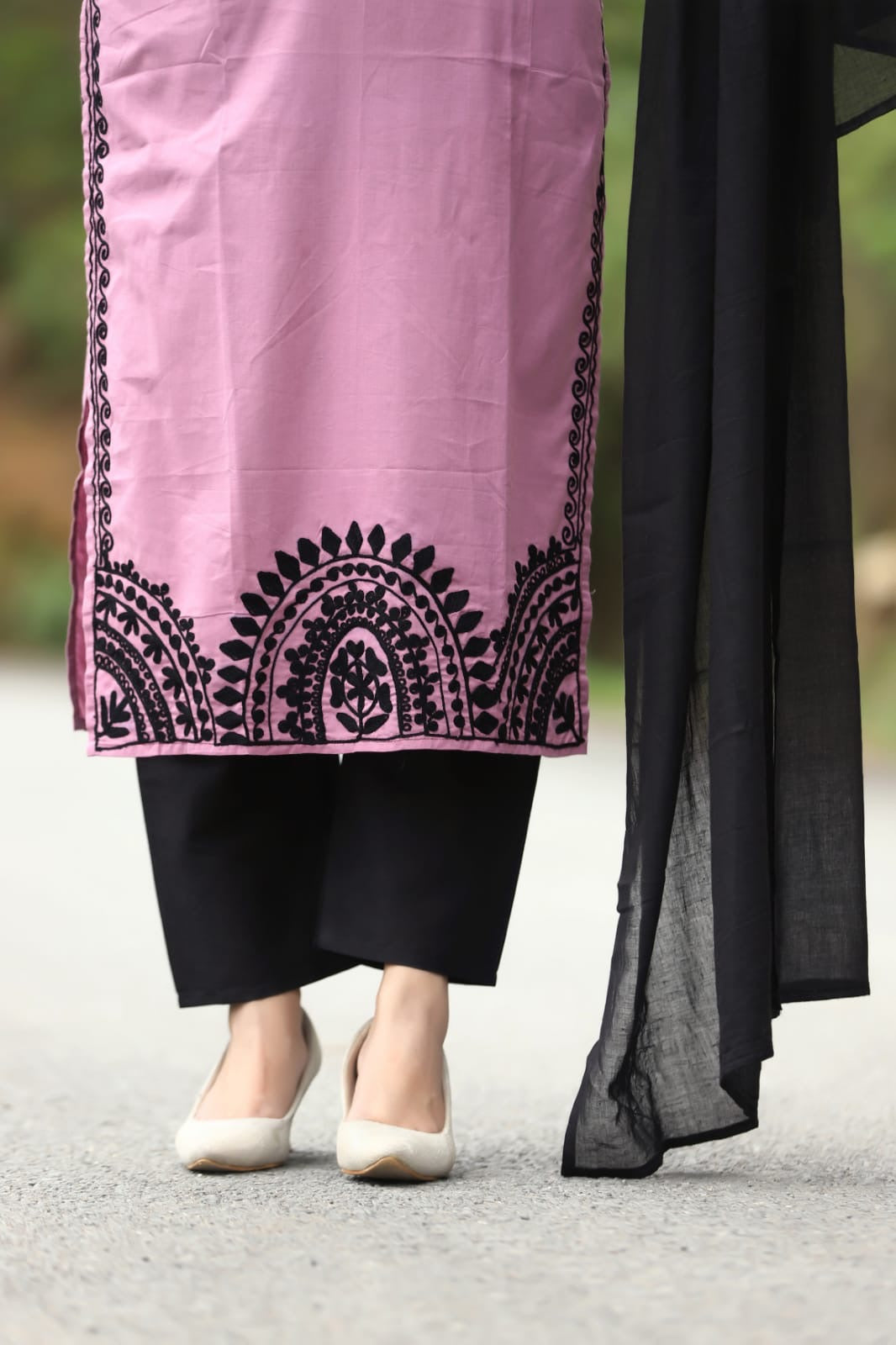 Embroidered Cotton Kurti Pant Dupatta Set for Women with Designer Sleeves – Sizes 38 to 46
