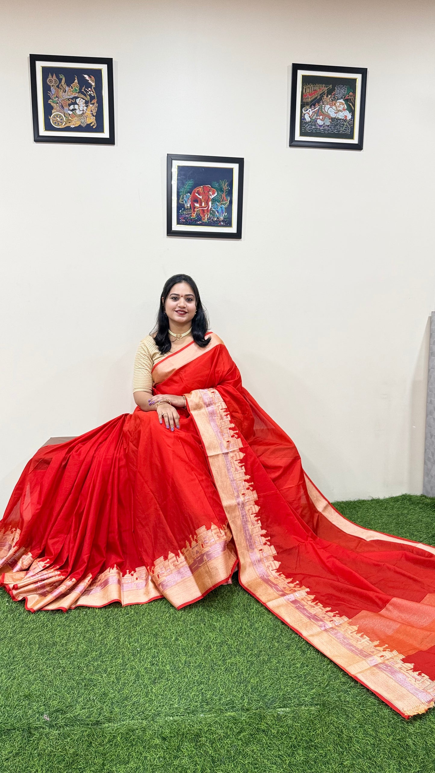 Banarasi warm silk saree with traditional ghat border weaving for festive and wedding occasions