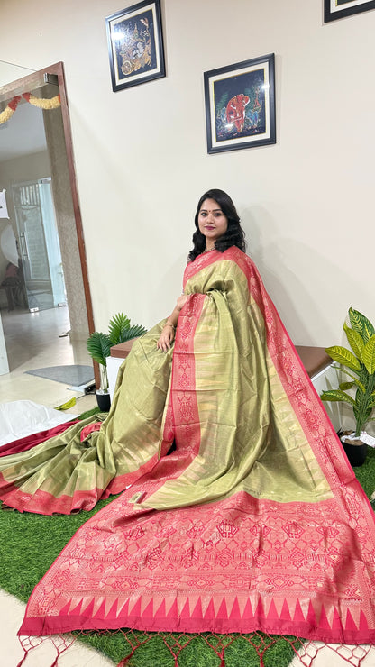 Zari Tissue Silk Handloom Saree with Contrast Pallu and Coordinated Blouse – Wedding and Festive Wear