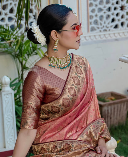 Pure Kanjivaram Silk Saree with Soft Zari & Meenakari Jaal Weaving – Wedding & Festive Wear