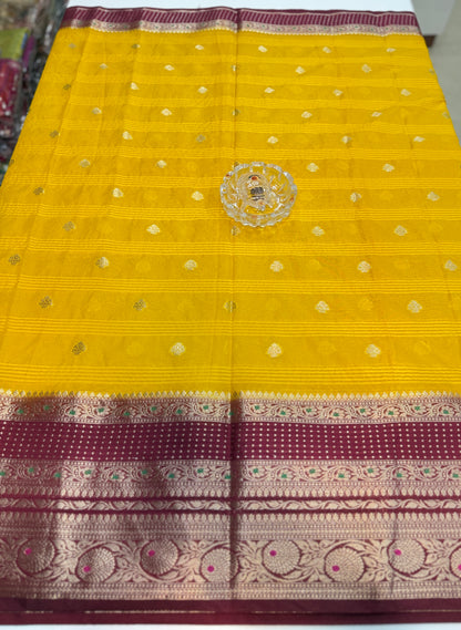 Banarasi semi georgette silk saree with gold zari weaving, meenakari big border and buti design for women