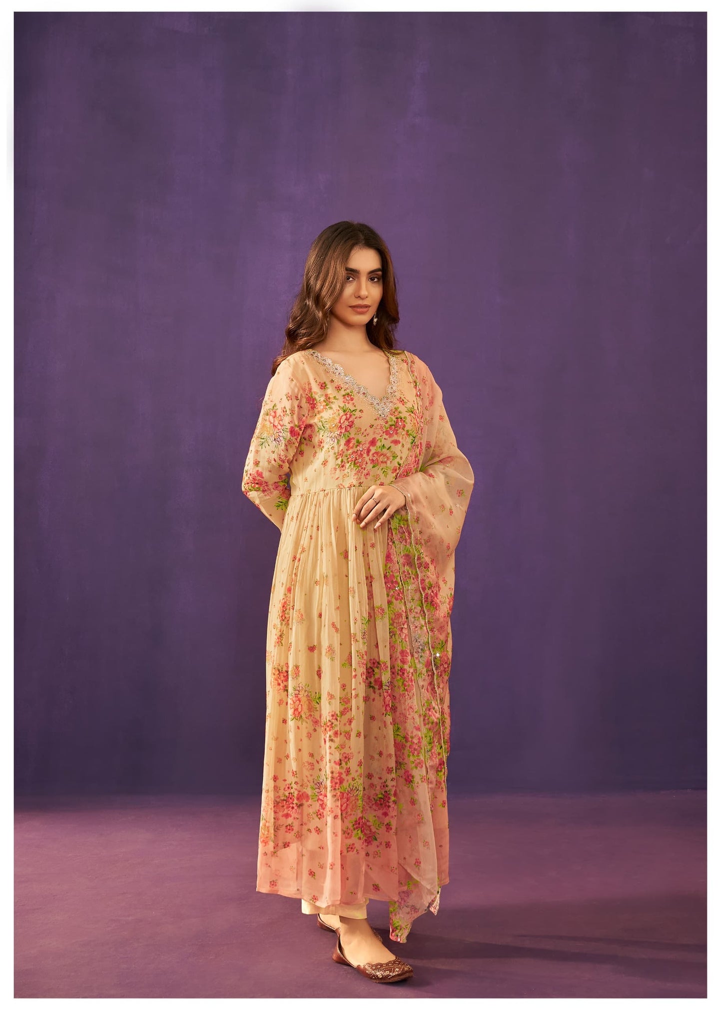 Georgette Anarkali Kurta Pant Dupatta Set with Elegant Detailing Work for Women