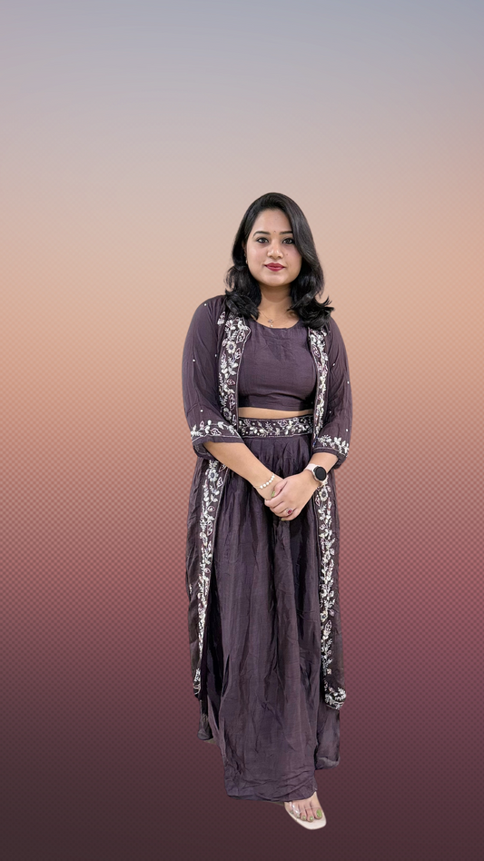 Chinon Chiffon Skirt Choli Set with Heavy Handwork Jacket – M to 2XL Sizes Available