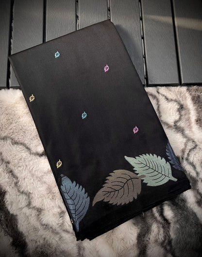 Pure Soft Silk Saree with Colorful Weaving and Leaf Panel Design