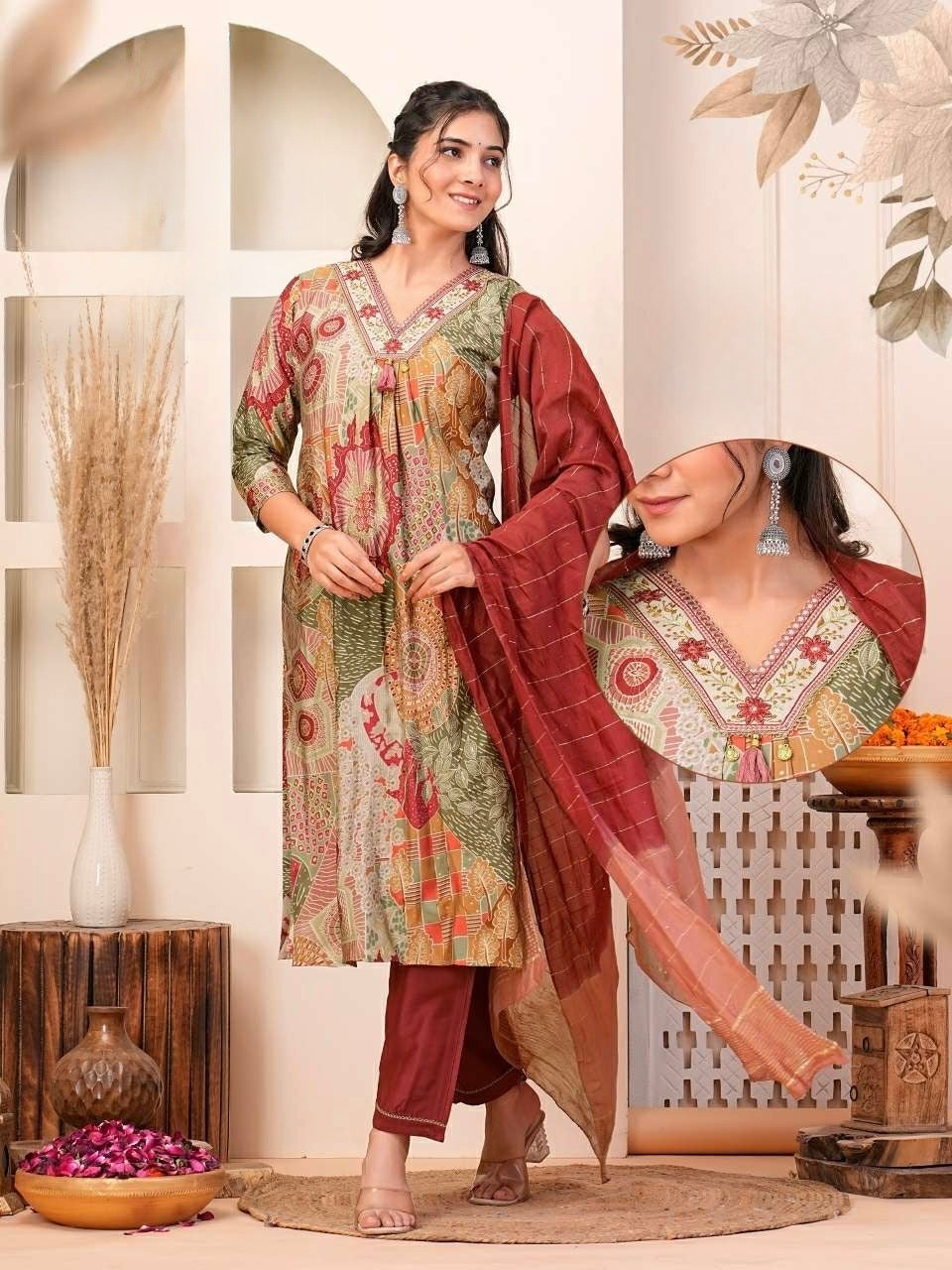Nyra Cut Chanderi Modal Kurti Set with Silk Bottom and Jacquard Dupatta – Plus Size 2XL to 4XL