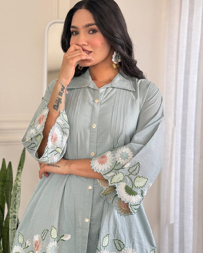 Embroidered Cotton Kurta Pant Set for Women in Soft Fabric – Sizes 38 to 44