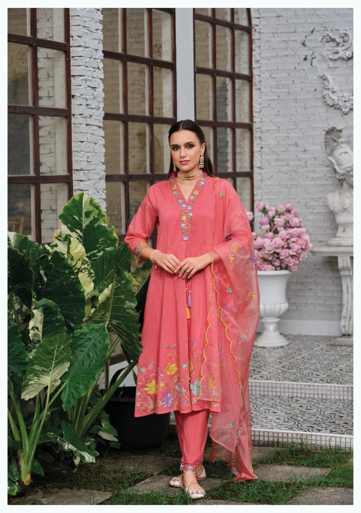 Pure Mul Chanderi Three-Piece Suit Set with Designer Thread and Handwork – Sizes XL and 2XL