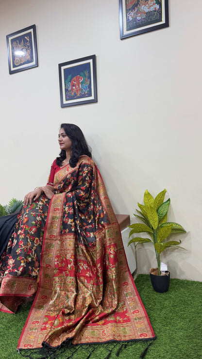 Semi-Chanderi Silk Pashmina Saree with Woven Pattern – Winter Festive Saree for Women