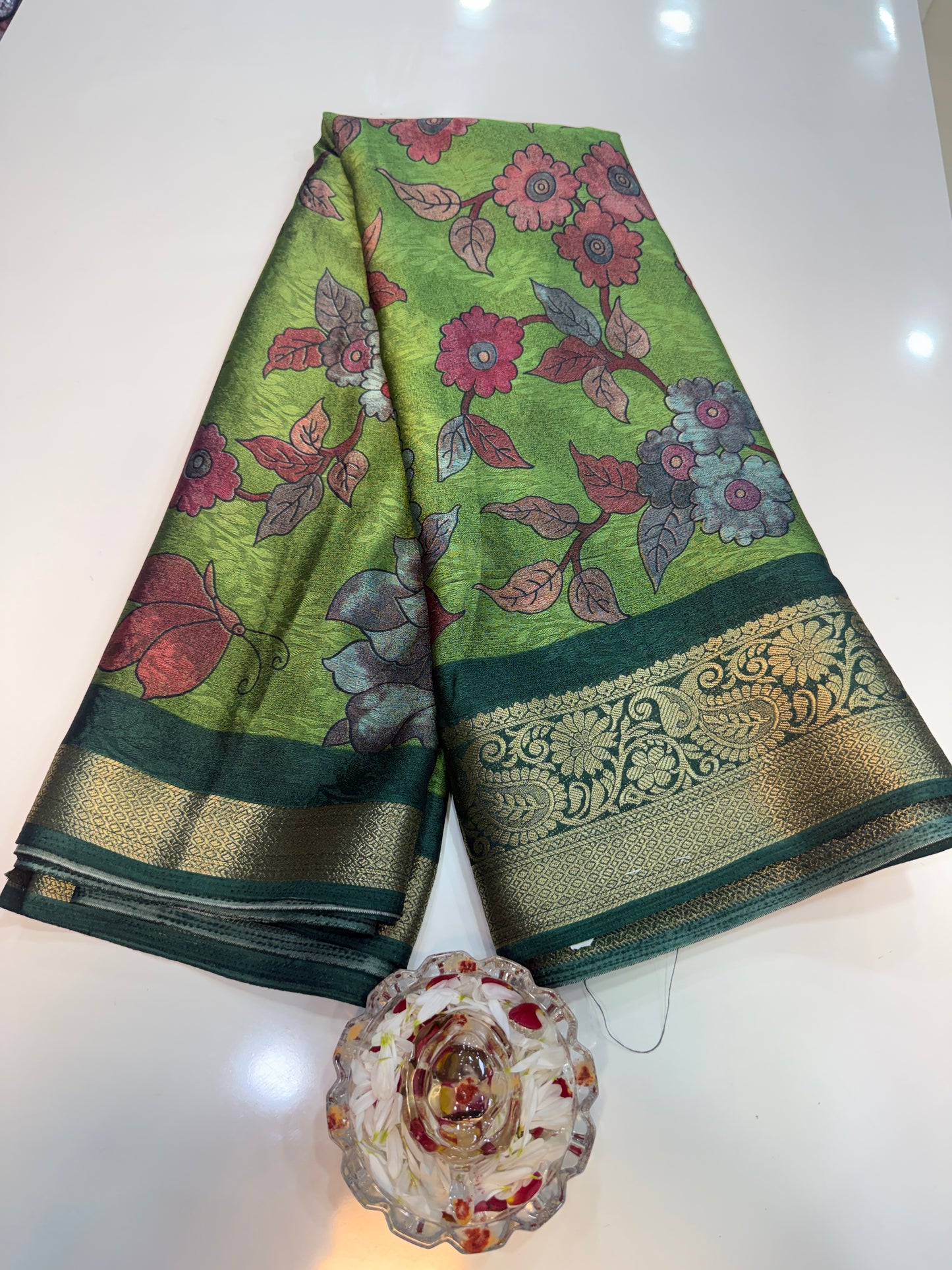 Silk blend printed saree with zari border and digital pallu print, 6.3m with running blouse, 6 color options