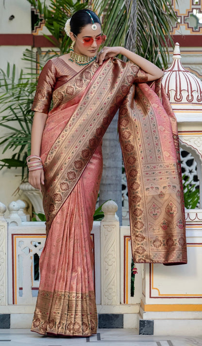 Pure Kanjivaram Silk Saree with Soft Zari & Meenakari Jaal Weaving – Wedding & Festive Wear