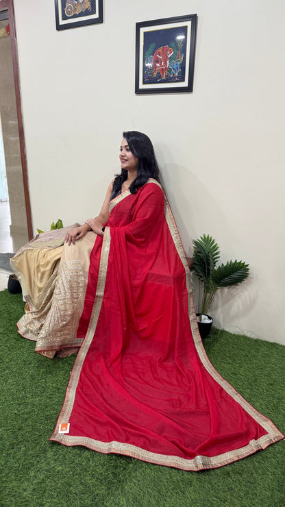 Fancy Fabric Saree with Matching Blouse – Festive Ethnic Wear for Women