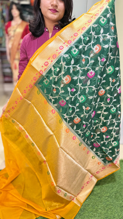 Banarasi Meenakari Georgette Silk Saree with Multi-Color Floral Weaving and Meena Border Blouse