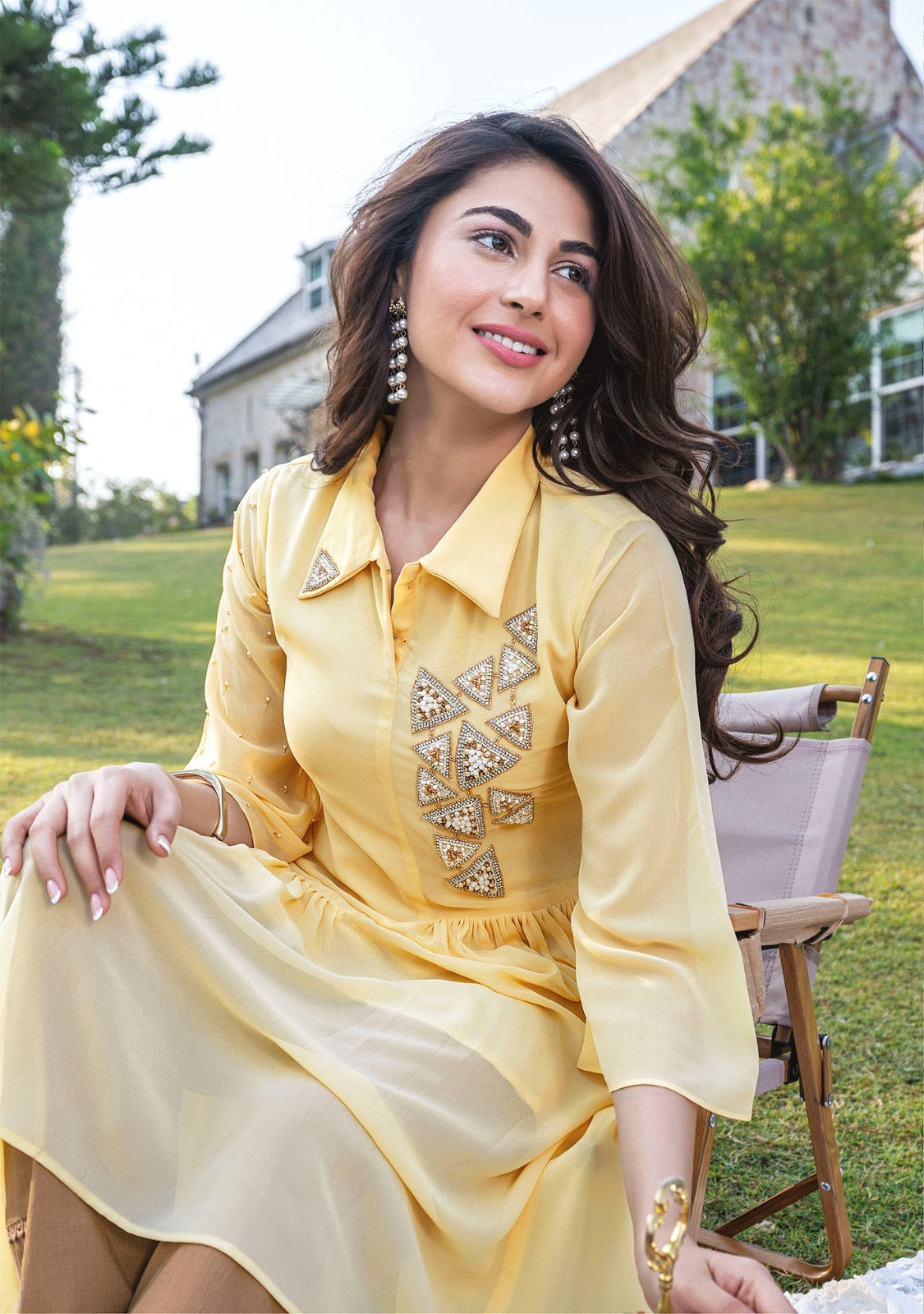 Georgette Designer Kurti Pant Set for Women with Handwork and Cotton Lycra Bottom