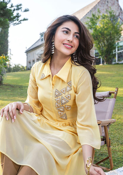 Georgette Designer Kurti Pant Set for Women with Handwork and Cotton Lycra Bottom