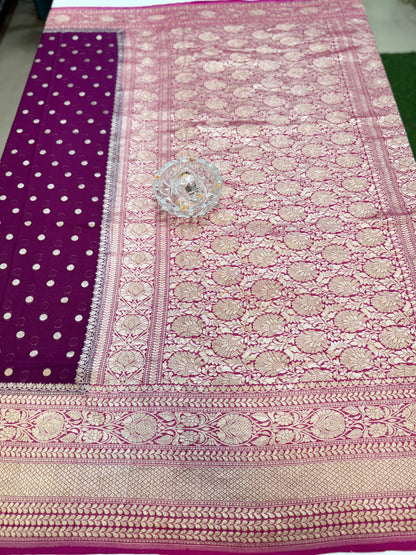 Pure Handwoven Kaddi Georgette Saree with Water Zari Jaal Weaving – Silk Mark Certified