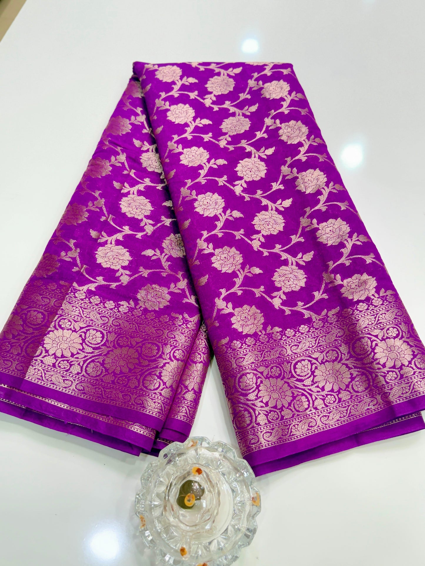 Banarasi Semi Dupion Silk Saree with Zari Floral Jaal Weaving and Blouse Piece for Women