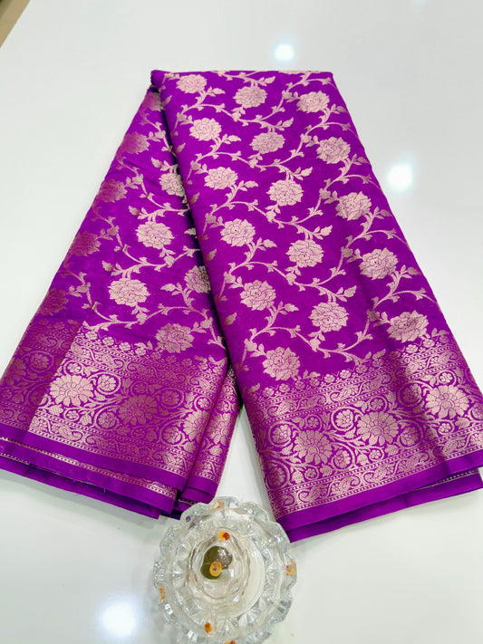 Banarasi Semi Dupion Silk Saree with Zari Floral Jaal Weaving and Blouse Piece for Women