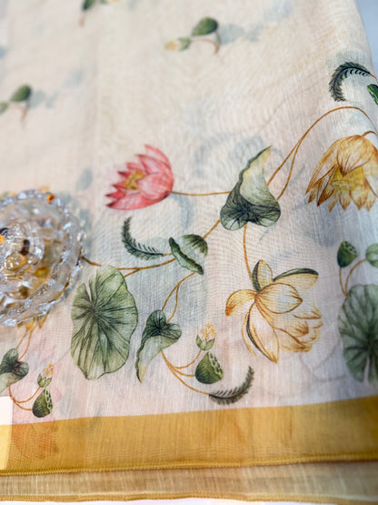 Cotton Chanderi Silk Floral Printed Saree with Blouse Piece