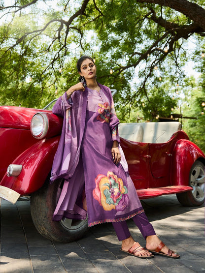 Unstitched Bamberg Muslin Suit Material with Digital Print, Handwork and Pure Muslin Dupatta