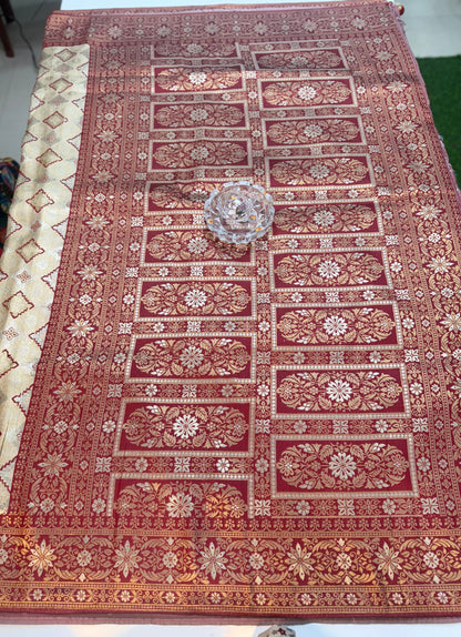 Kanjivaram Soft Silk Saree with Meenakari Weaving, Broad Pattu and Potli Tassels – Wedding Silk Saree for Women