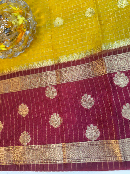 Banarasi Warm Silk Soft Saree with Zari Checks and Buti Motifs for Women
