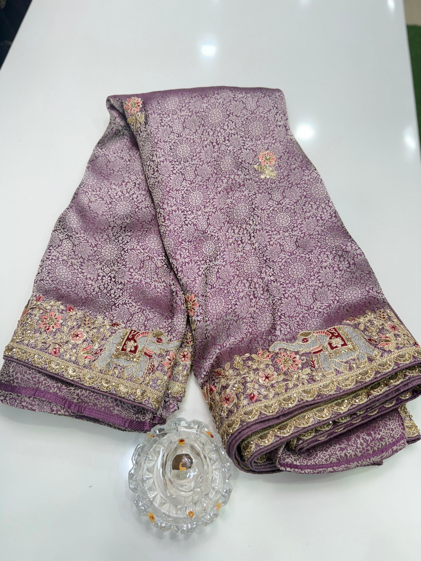 Pure Crepe Silk Saree with Fancy Coding Work and Heavy Rich Pallu – Bridal & Festive Wear