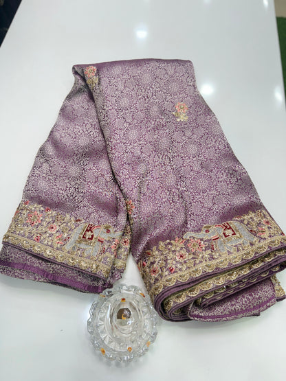 Pure Crepe Silk Saree with Fancy Coding Work and Heavy Rich Pallu – Bridal & Festive Wear