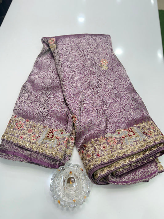 Pure Crepe Silk Saree with Fancy Coding Work and Heavy Rich Pallu – Bridal & Festive Wear