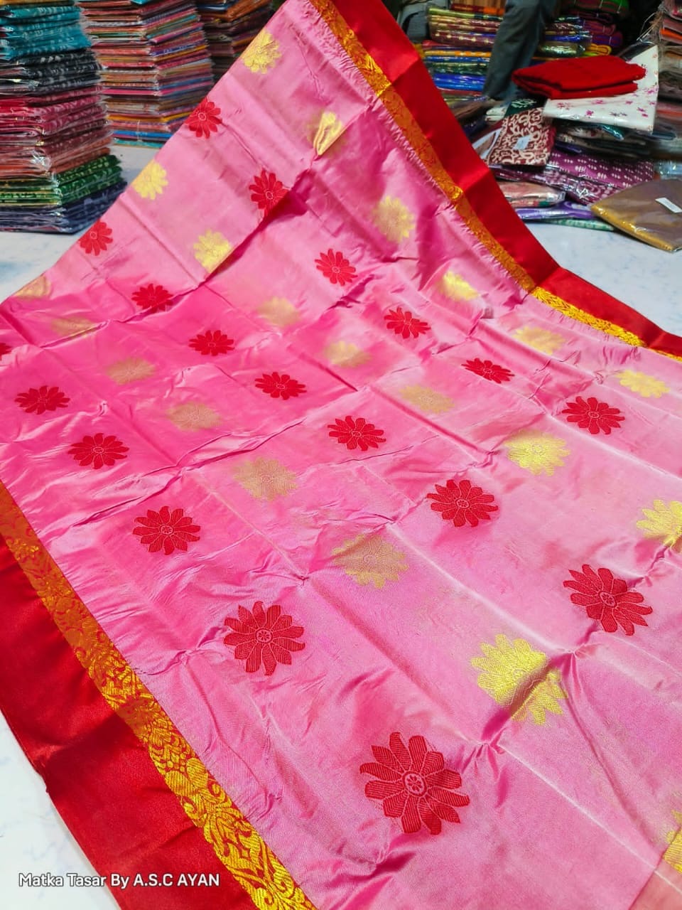 Matka Tussar Silk Saree with Golden Zari Weaving and Velvet Border