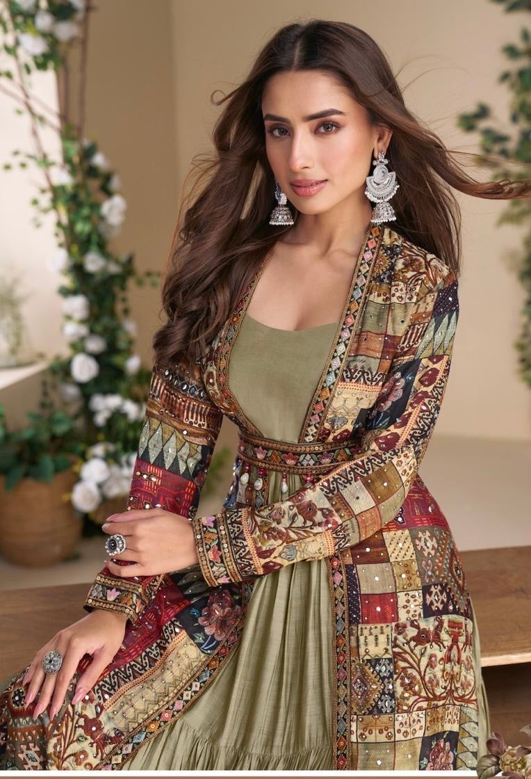 Real Georgette Gown with Hand-Embroidered Real Silk Shrug – Janvi 2-Piece Set for Women (Free Size)