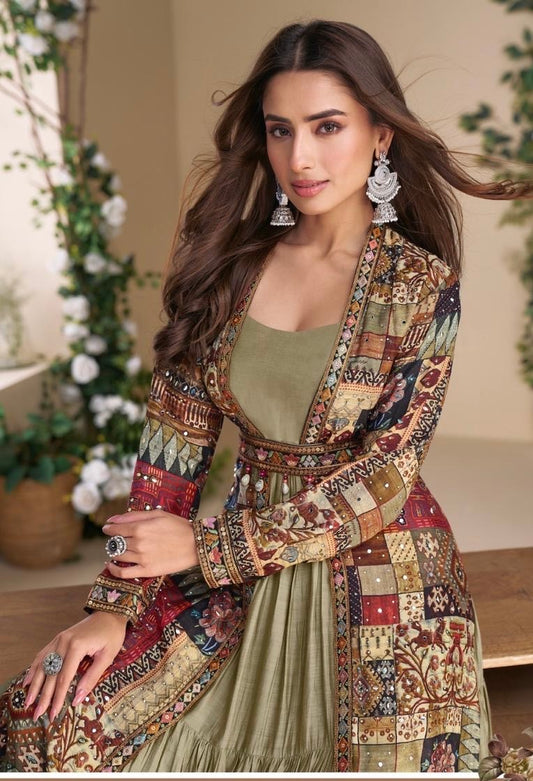 Real Georgette Gown with Hand-Embroidered Real Silk Shrug – Janvi 2-Piece Set for Women (Free Size)