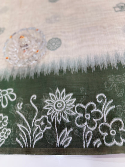 Munga cotton handloom weaving saree with woven floral border and tassel pallu for women