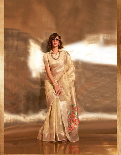 Korra Tissue Saree with Paithani Zari Weaving, Paithani Pallu and Heavy Blouse – Wedding Wear