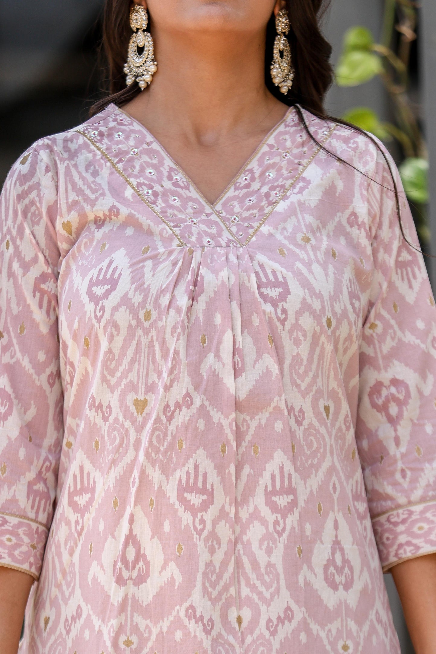 Sleeveless Cotton Kurta Pant Dupatta Set with Kota Doria Dupatta for Women