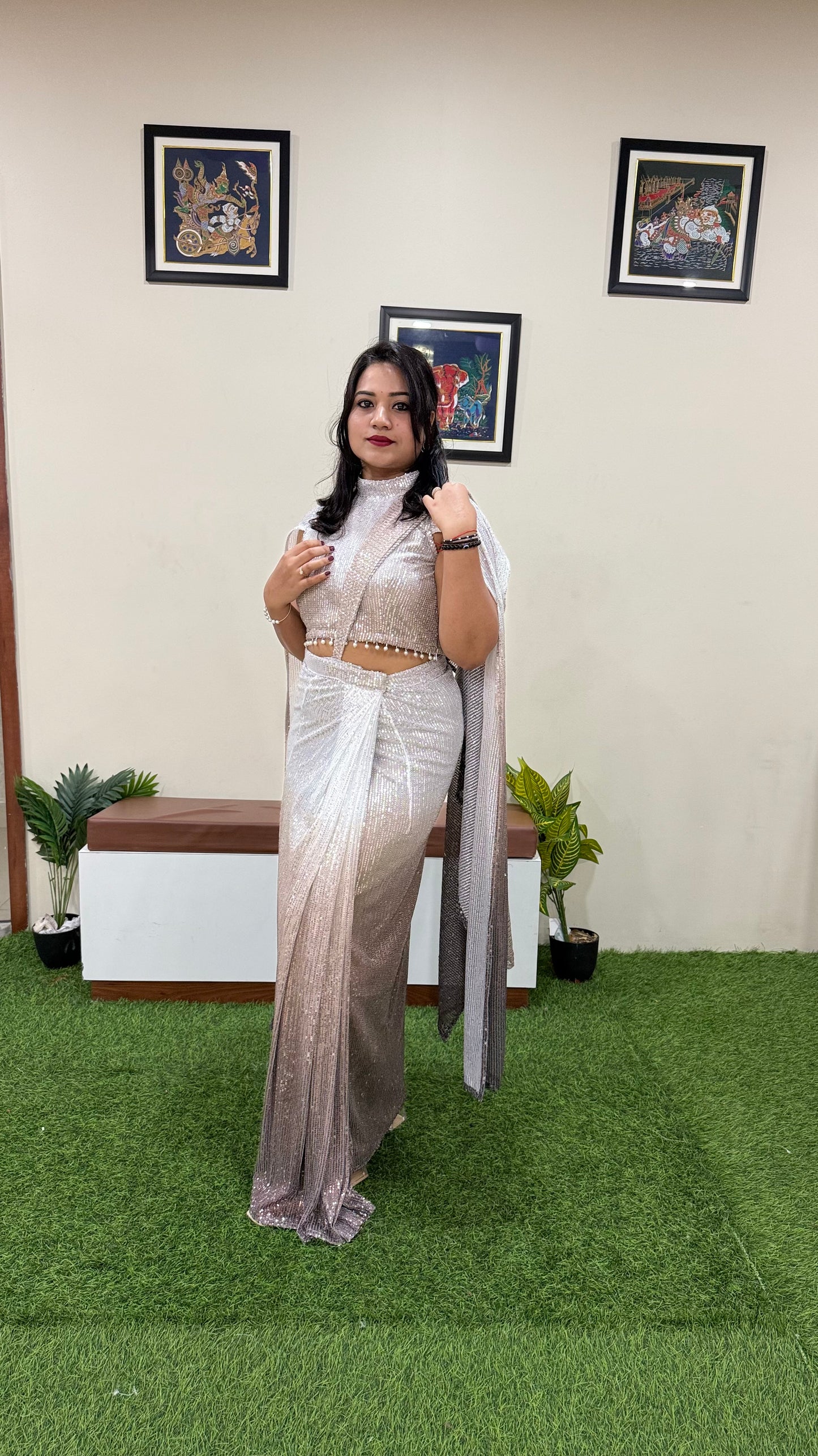 Ombre Power Net Sequin Embellished Lehenga Saree with Blouse for Women – Wedding & Party Wear