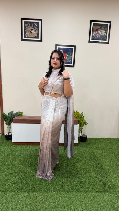 Ombre Power Net Sequin Embellished Lehenga Saree with Blouse for Women – Wedding & Party Wear