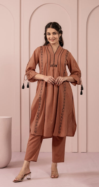 Cotton Flex Co-ord Set for Women with Fine Thread Embroidery – Top and Pant Set