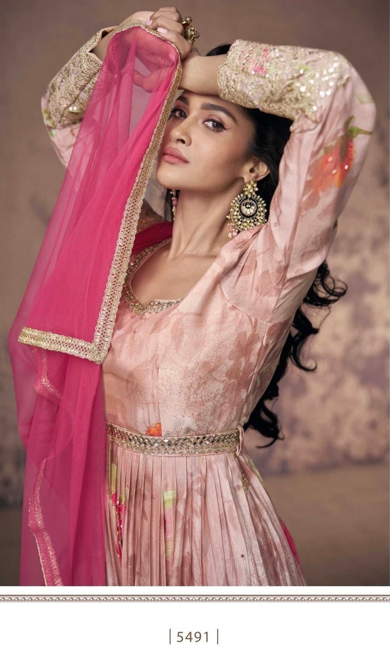 Real Georgette Embroidered Free Size Kurta Set with Net Dupatta – 4-Piece Festive Collection for Women