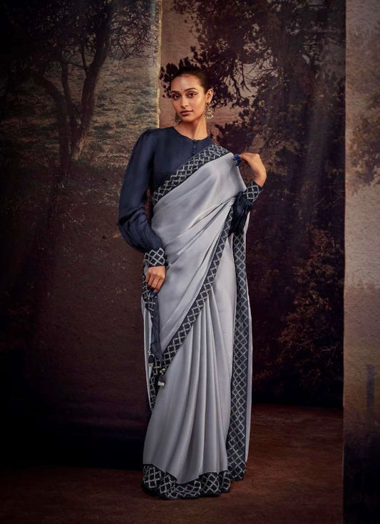 Organza Tissue Silk Saree with Embroidery or Swarovski Work and Heavy Designer Blouse – Wedding and Festive Wear for Women