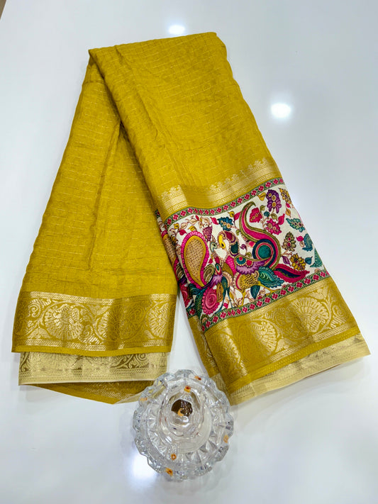 Russian Bentex Border Chittpallu Viscose Crepe Silk Saree with Zari Weaving – Festive Wear