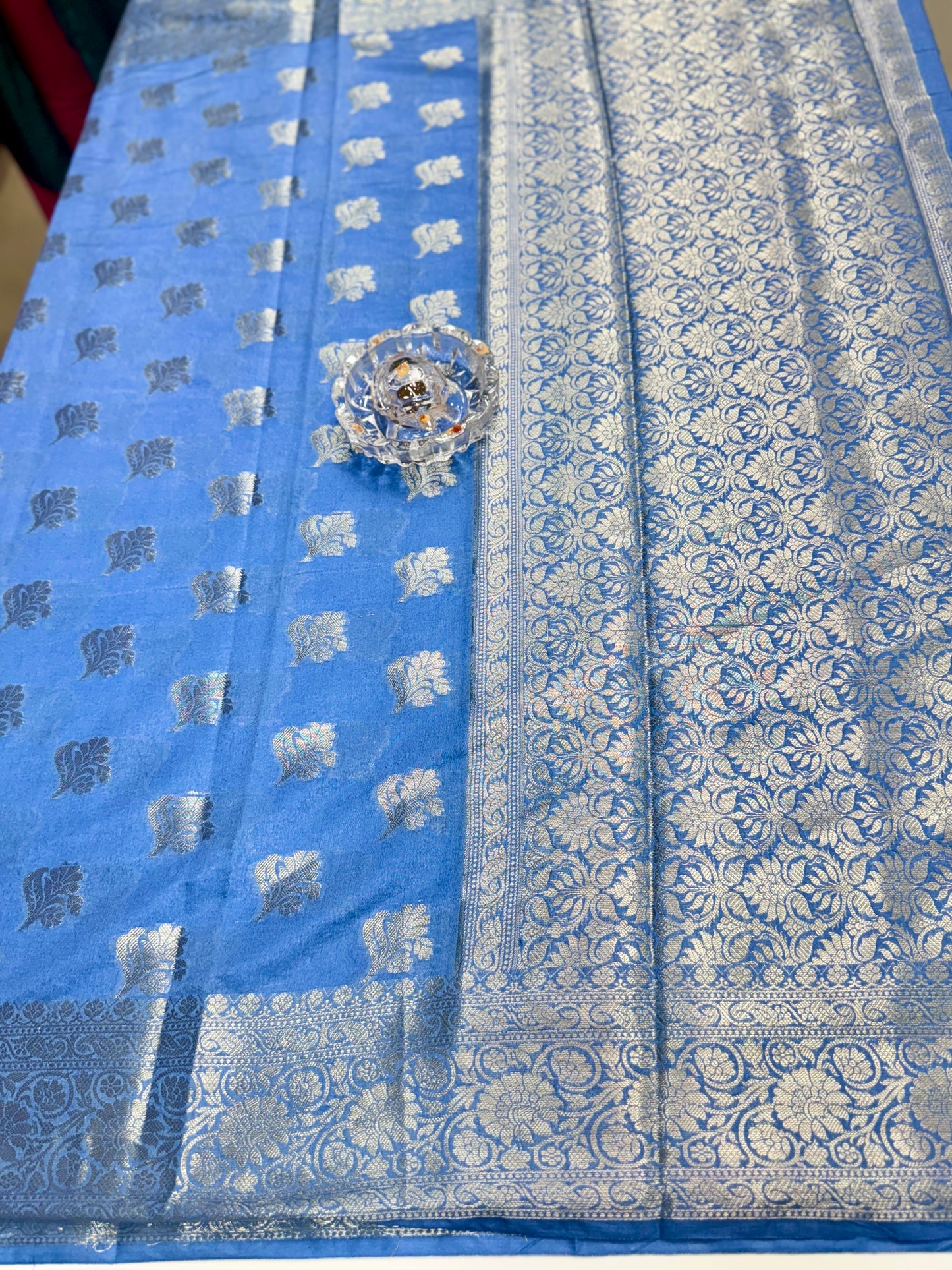 Semi Dupion Silk Saree with Zari Buta Motifs and Contrast Border for Women